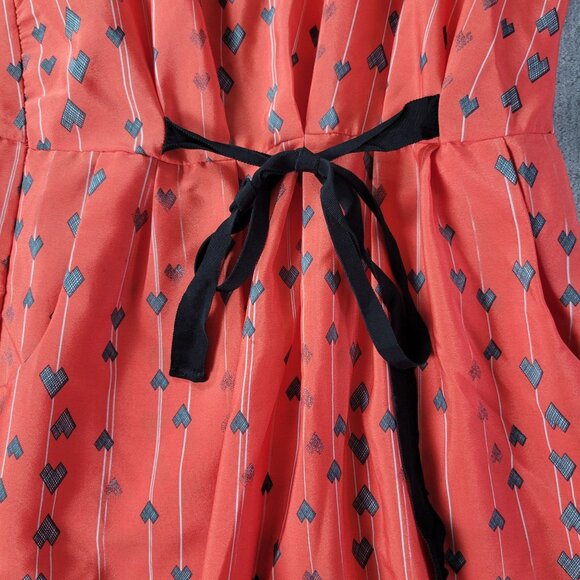 BeBop Womens L Coral Floral Border Print Dress Tie Waist‎ Boho Spring Summer - Picture 4 of 11